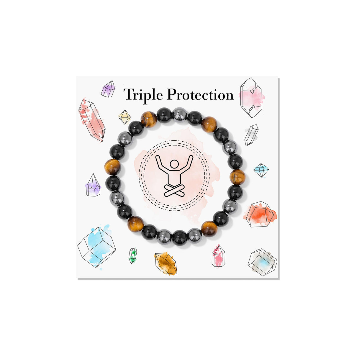 Risyfjew Natural Healing Crystal Bracelet for Women Triple Protection Bracelet Spirtual Jewelry Gift With Tiger Eye Obsidian Hematite
