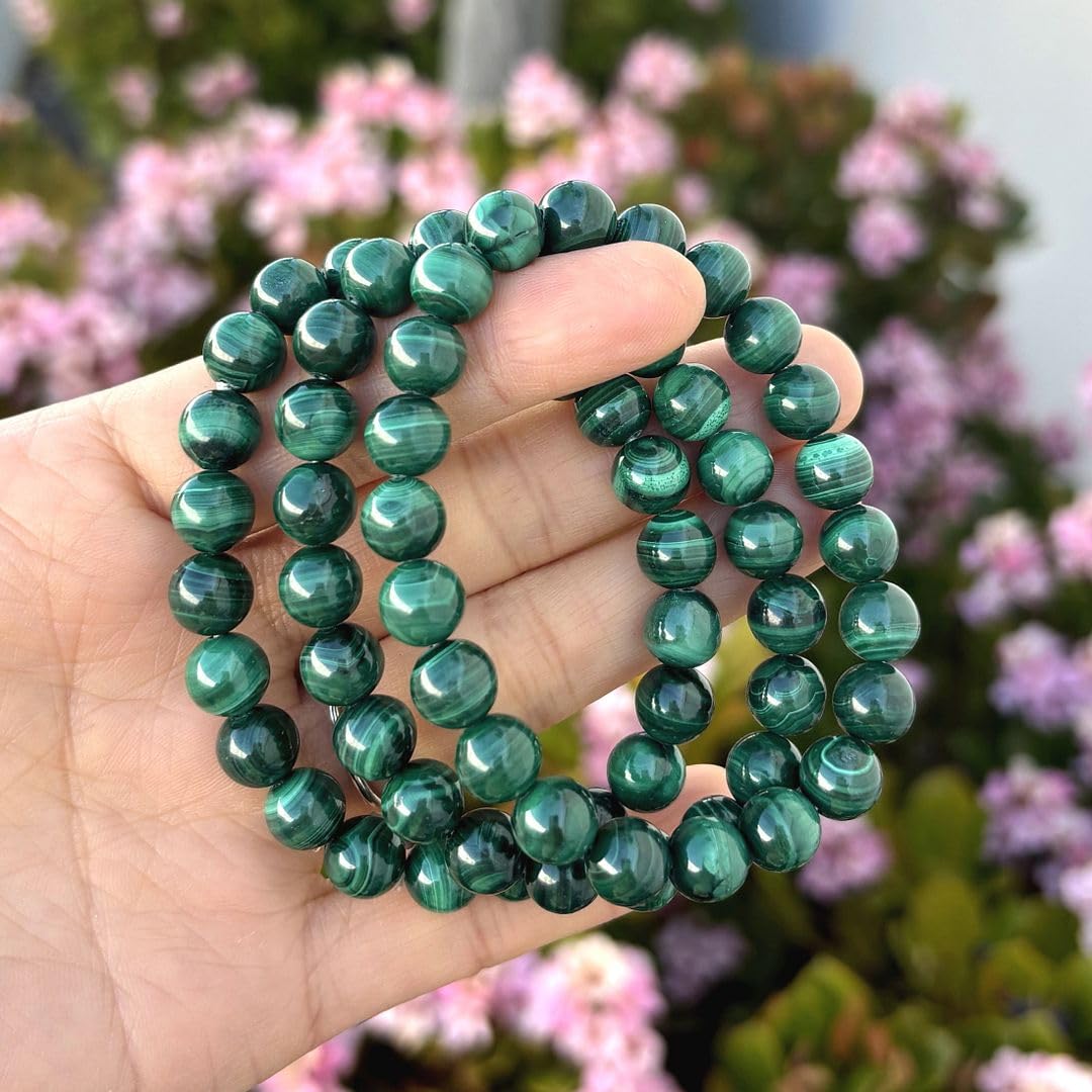 Adabele Real Natural Green Malachite Bracelet Gemstone Beaded Bracelet 7.5 inch Stretch Chakra Healing Crystal Stone Jewelry Women Mom Gift GB8-B11