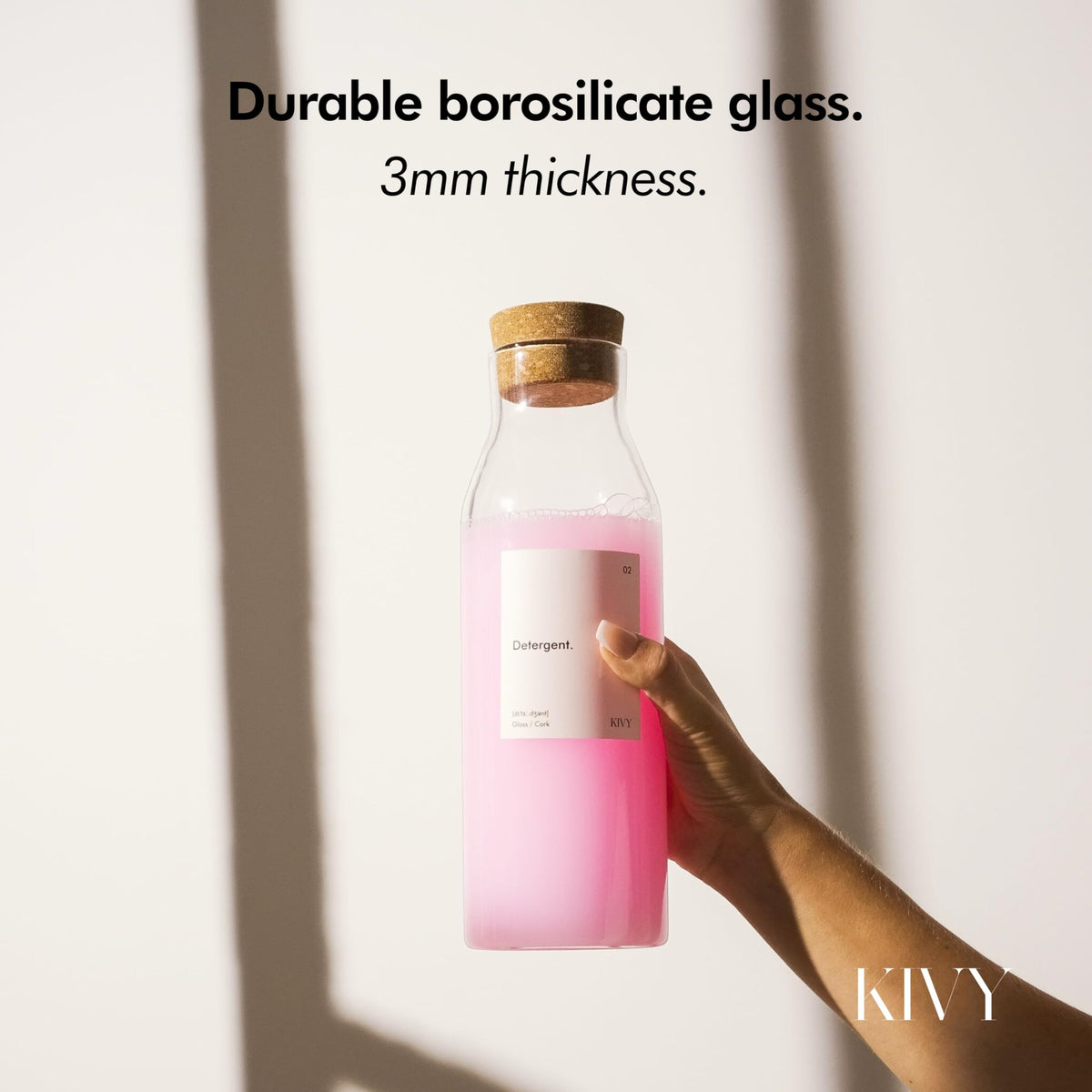 KIVY Glass Laundry Detergent Dispenser + Labels [Set of 2] Glass Jars for Laundry Room Organization Decor - Scent Beads & Soap Dispenser for Liquid Detergent Dispenser & Fabric Softener