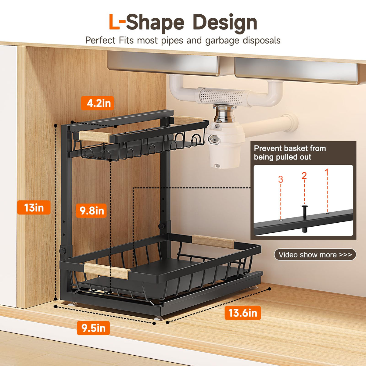 Sevenblue 2 Packs Under Sink Organizer, Height Adjustable 2 Tier Under Kitchen Sink Organizer, Multi-Purpose Storage Shelf for Kitchen Bathroom Cabinet (Black, Large)