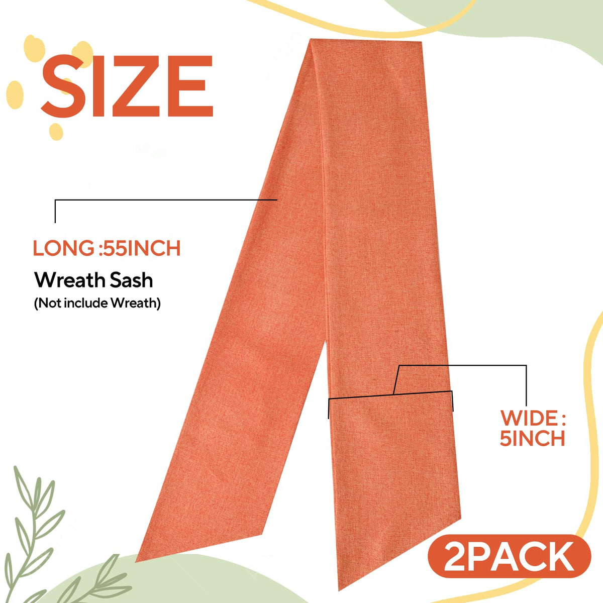 2 Pcs Orange Wreath Sash for Front Door Linen Wreath Ribbon Bow for Fall Yard Porch Garland Home Decor