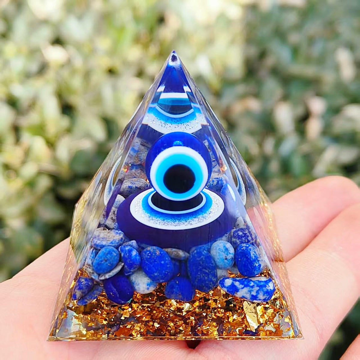 ycyingcheng Moonstone Crystal Orgone Pyramid Ogan Crystal Energy Tower, Nature Reiki Chakra Crushed Stone Jewelry, Crystal Pyramid for Home Decor (Lapis Lazuli)