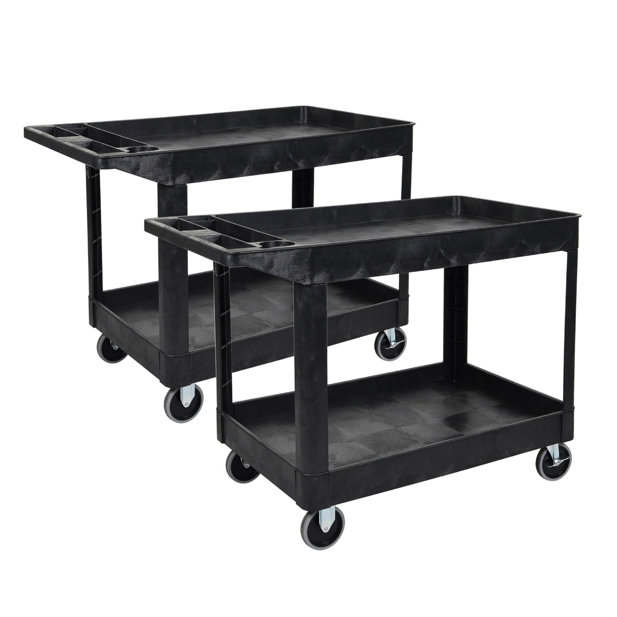 Tubstr Extra Large Two-Shelf Utility Cart with Wheels (2-Pack) | 500 lb. Capacity Rolling Utility & Tool Carts for Warehouses, Industrial Settings, Auto Garages, & More (Black, 45.5 x 24.5)