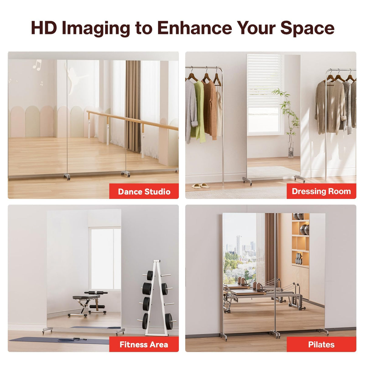 BRIVUE 81" x 41" Standing Mirror Full Length with Wheels, Large Glassless Rolling Mirrors with Brakes, Shatterproof HD Imaging Thin Frame Full Body Mirror for Dance Studio/Home Gym, Silver