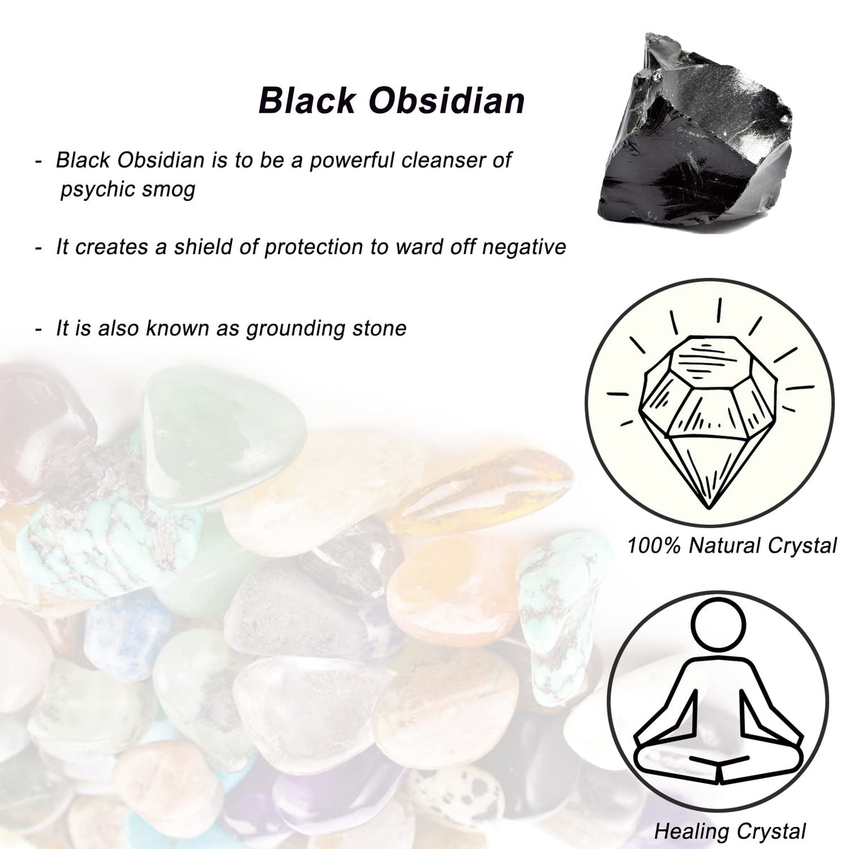 Black Obsidian Raw Crystals, Large 1.25-2.0" Healing Crystals Natural Rough Stones Crystal for Tumbling, Cabbing, Fountain Rocks, Decoration, Polishing, Wire Wrapping, Wicca & Reiki