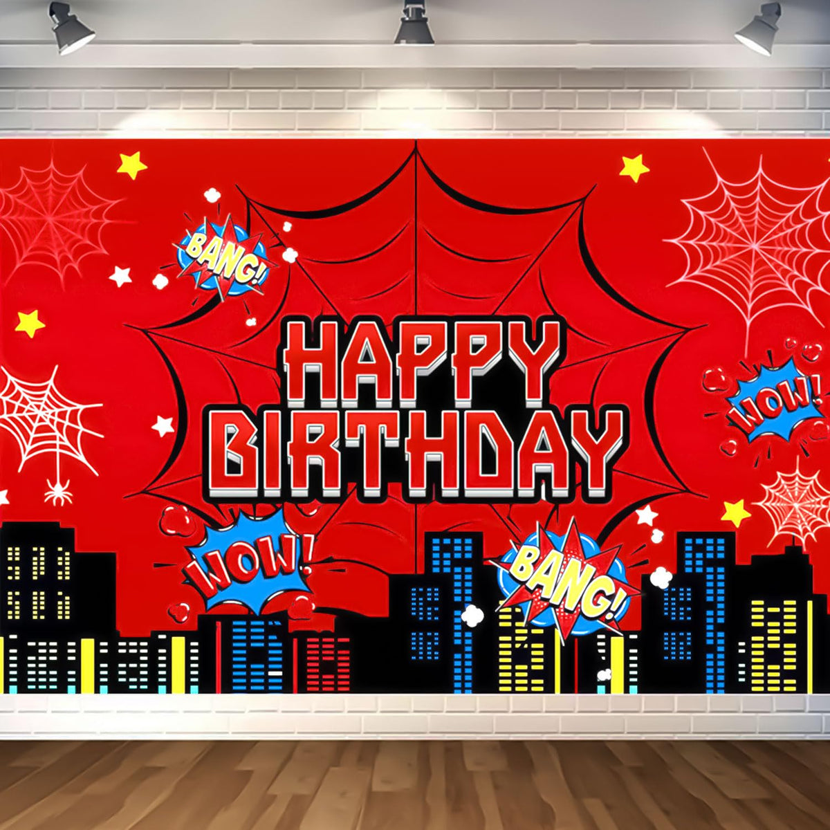 Favuit Red Spider Web Backdrop for Birthday Party Decoration, 7 x 5ft Photo Background Banner Red and Blue Cartoon Theme Party Supplies for Boys Baby Shower Wall Decor Photo Booth Props (7 x 5ft)