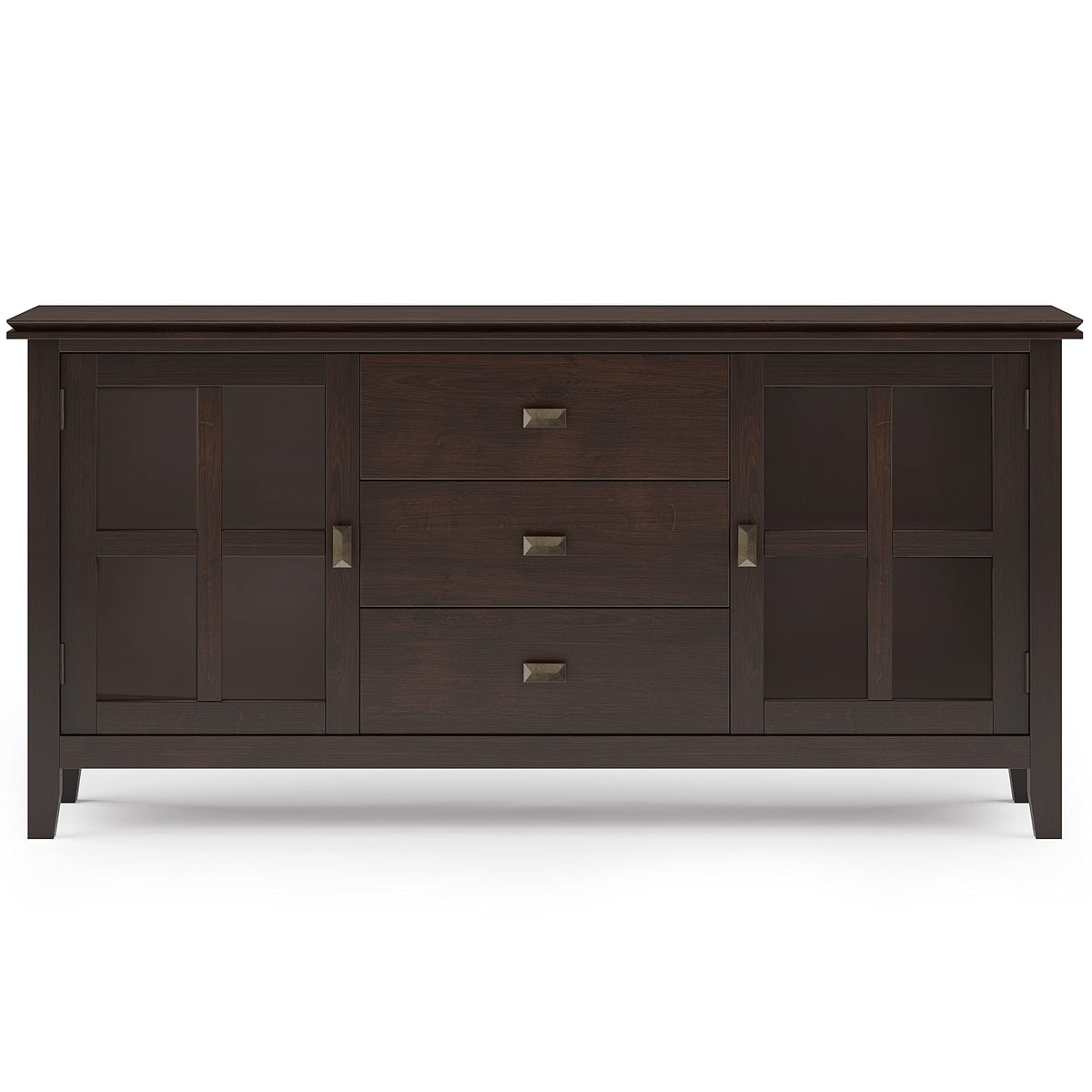 SIMPLIHOME Artisan Buffet - 60 inch Wide Solid Wood 3-Door Sideboard Buffet in Dark Chestnut Brown, Contemporary Storage Cabinet for Dining Room or Kitchen with Adjustable Shelves and Bronze Hardware