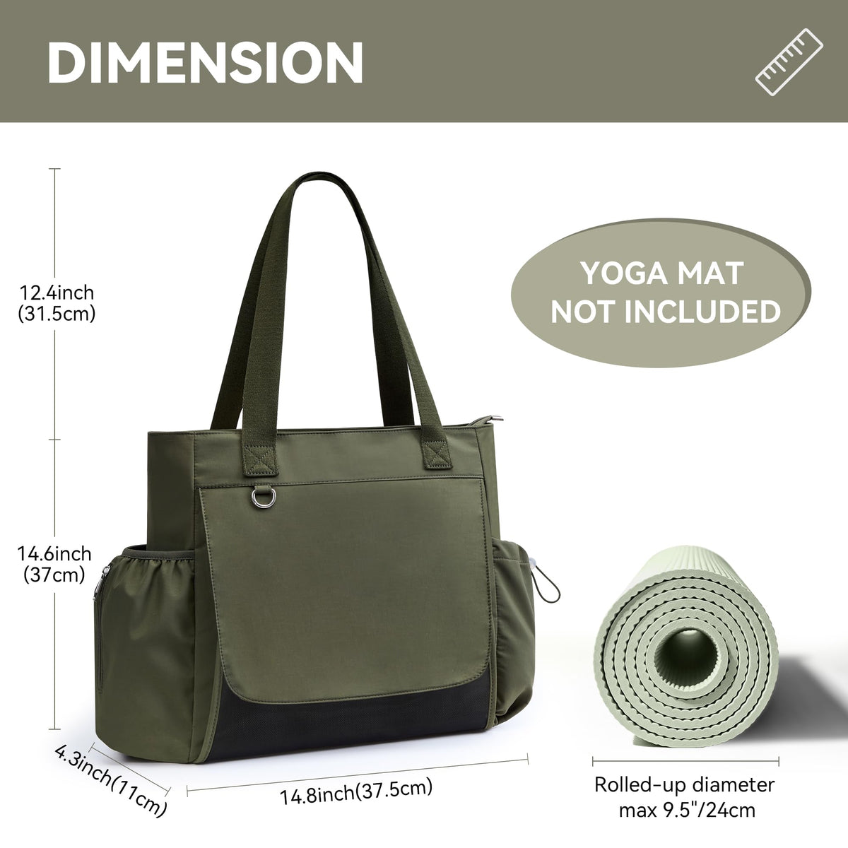 WLLWOO Gym Tote Bag Thick Yoga Mat Bag with Breathable Mesh Holder Carryall Waterproof Wet Pocket for Pilates Travel Beach Workout Women