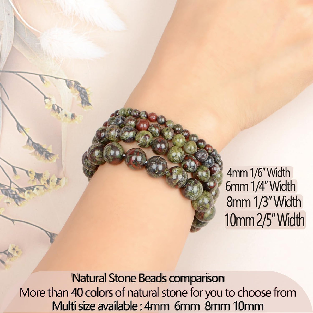 LPBeads Handmade Natural Gemstone Stretch Elastic 4mm Dragon Bloodstone Bracelet Healing Crystal Round Stone Beads Jewelry Gifts for Women Men