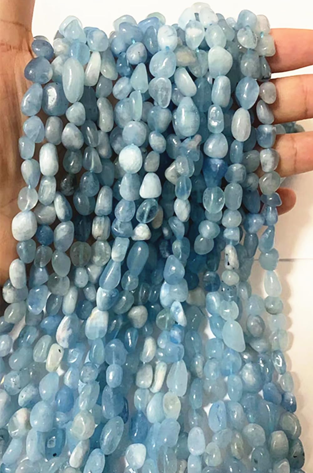 jodaying 6-8mm Natural Aquamarine Nuggets Oval Free Tumbled Pebble Semi Precious Gemstone Loose Stone Beads Approx 15.5 inch for DIY Jewelry Making