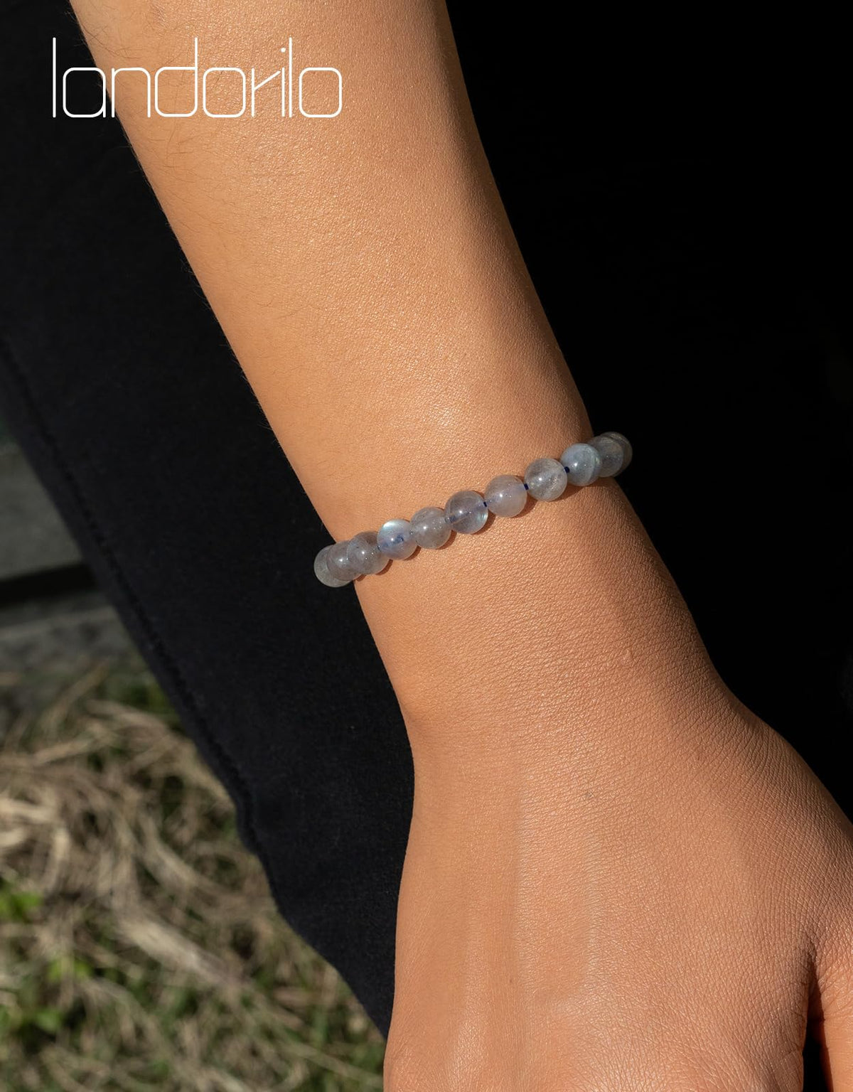 Landorilo Beaded Bracelet for Men Women, 8mm Natural Stone Labradorite Healing Crystal Stretch Bracelets, Ideal Christmas Birthday Jewelry Gifts with Energy Card，Replacement Beads Included