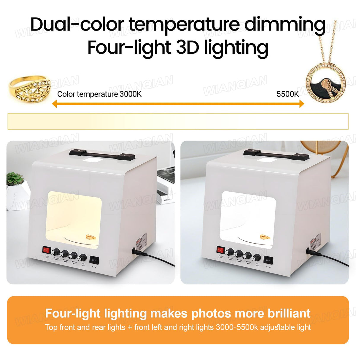 Portable Photo Studio Light Box, Jewelry Photography Box Kit, Jewelry Photography Light Box Kit, 20,000 Lux / 22,000 Lux, Bidirectionally Adjustable Speed, For Small Items Photography Video TB200