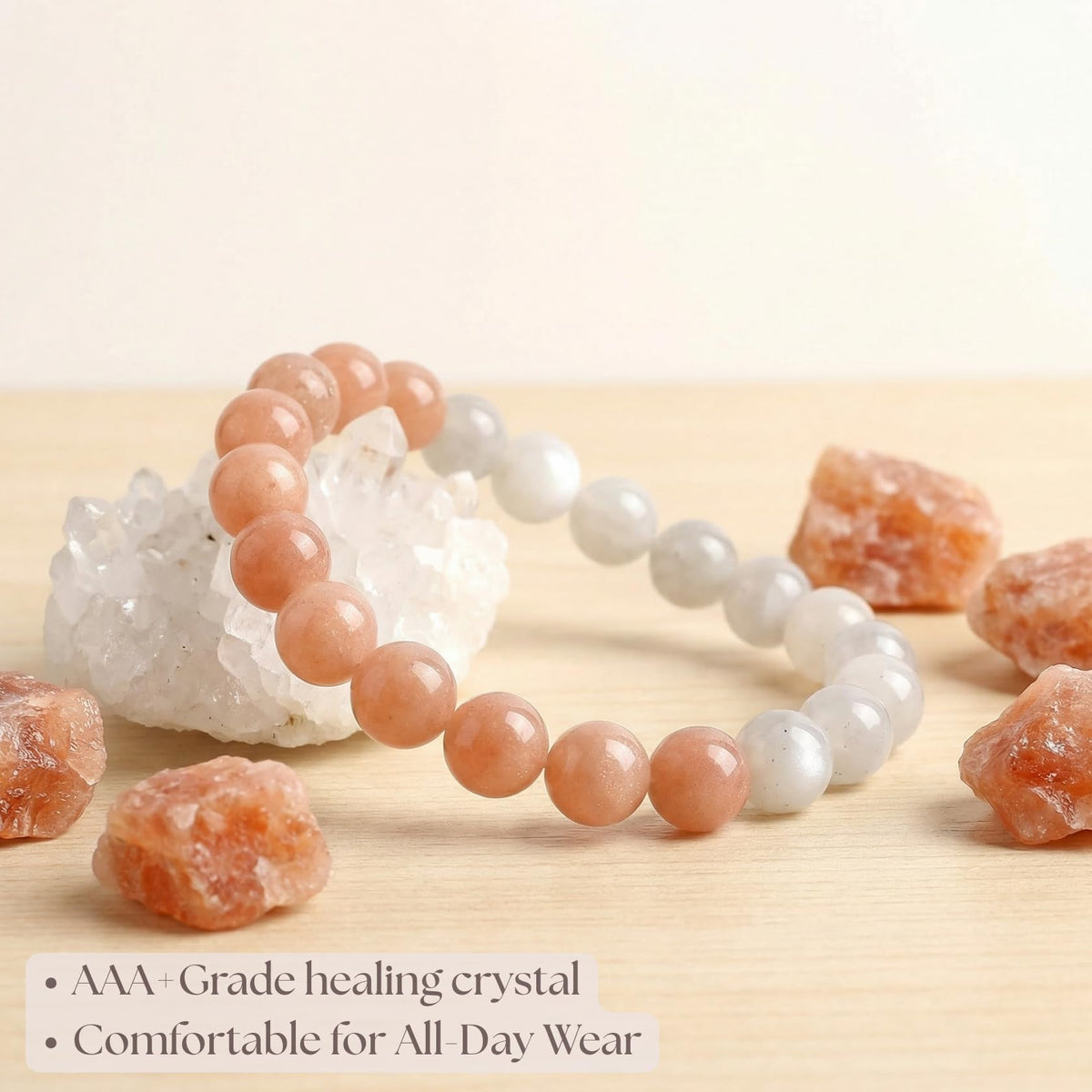 Atminafays 8MM Healing Crystal Bracelet - Sunstone & Moonstone | Natural Stone Balancing Energy Jewelry, Adjustable 6.5-8", Spiritual Gift