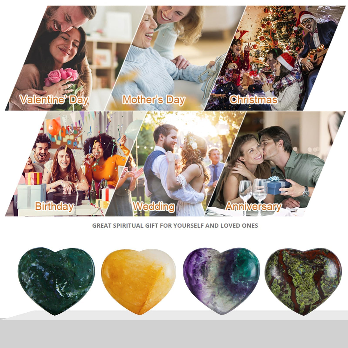 LEADGEM 50mm Dragon Blood Stone Heart Crystal Worry Stone for Anxiety Healing Crystals Heart Shaped Rock for Home Office Decoration