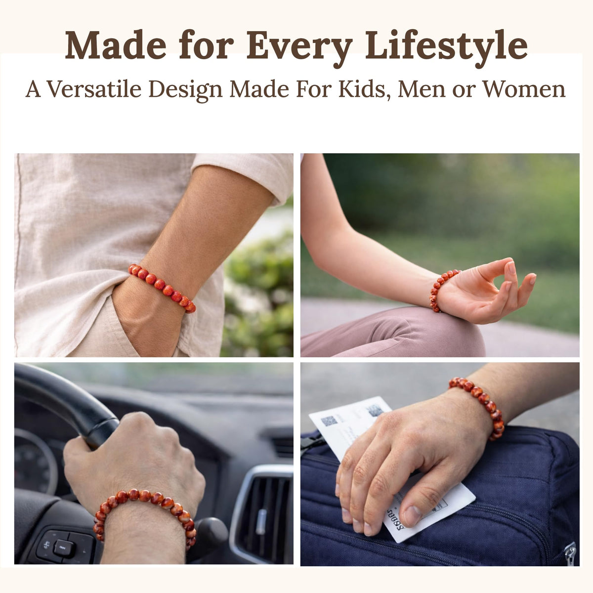 Elm City Direct 8mm Natural Stone Beaded Bracelet – Unisex Crystal Stretch Bracelets for Men & Women, Chakra & Healing Jewelry, Gift-Ready Beaded Bracelets (Red Sardonyx, 8mm)