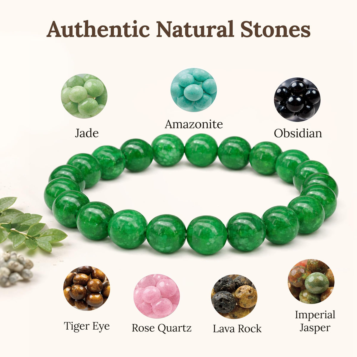 Elm City Direct 8mm Natural Stone Beaded Bracelet – Unisex Crystal Stretch Bracelets for Men & Women, Chakra & Healing Jewelry, Gift-Ready Beaded Bracelets (Jade, 8mm)