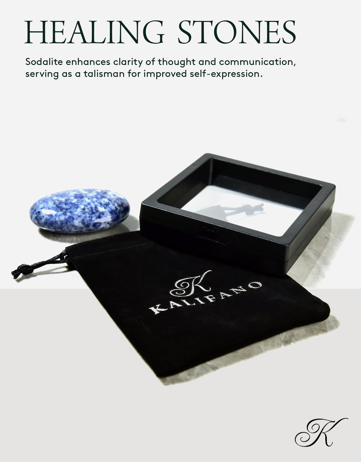 KALIFANO Sodalite Palm Stone - High Energy Iron Sodlita with Healing Properties (Information Card) Reiki Crystal Used for Increased Self Esteem