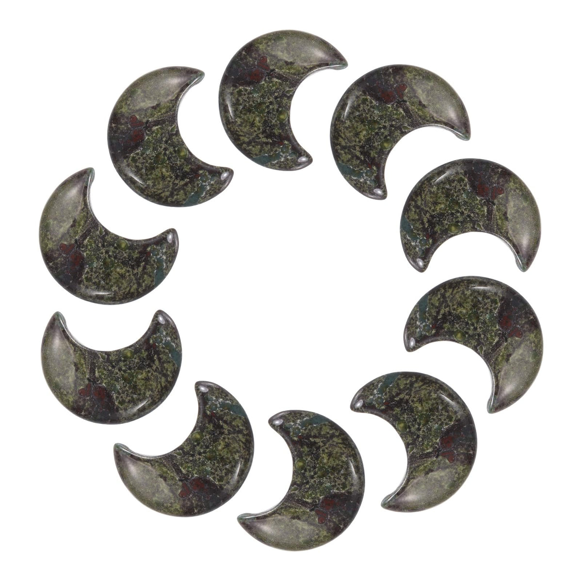 MECCANIXITY 10 Pcs Moon Crystal Worry Stone, 1.2 Inch Length Natural Bloodstone Jasper Moon Gemstone Bulk, Carved Pocket Stones for Meditation Balancing Pendant Decor