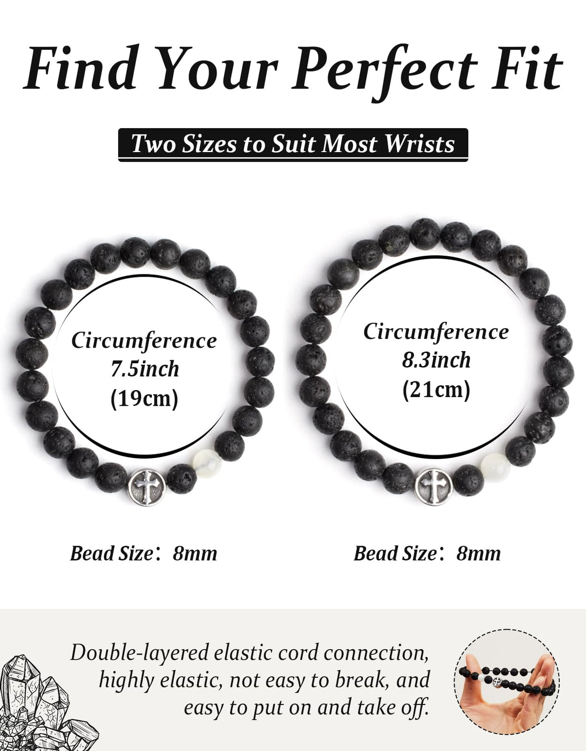 Landorilo Gifts for Men, 8mm Cross Natural Stone Beaded Bracelets, Volcanic Rock Healing Bracelet, Handmade Mens Jewelry Gift for Him, Husband, Son, Father, Friend(To My Son-8.3in)