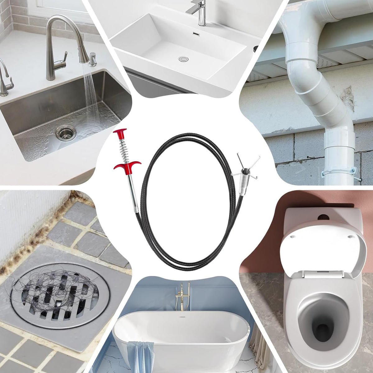 GDOMI 118" Flexible Grabber Claw Tool Reacher, Drain Snake Hair Drain Clog Remover Tool with 4 Claws Bendable Hose for Litter Pick, Home and Kitchen Sink, Drains, Toilet