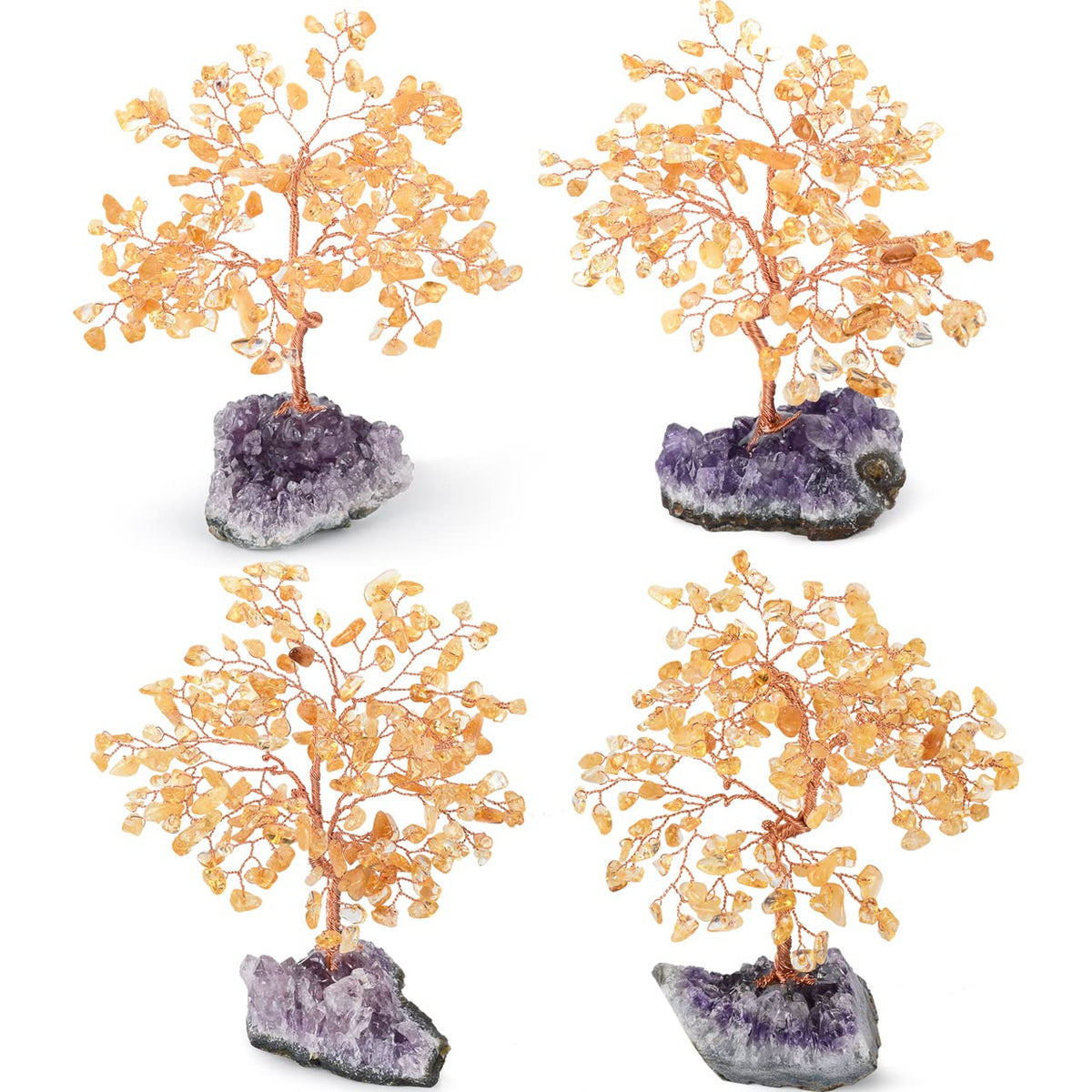 MASGEMES Natural Citrine Crystal Tree with Amethyst Geode Base,Healing Crystals Feng Shui Bonsai Money Tree,Chakra Balancing Positive Energy Home Decor 5.5"-6.3"