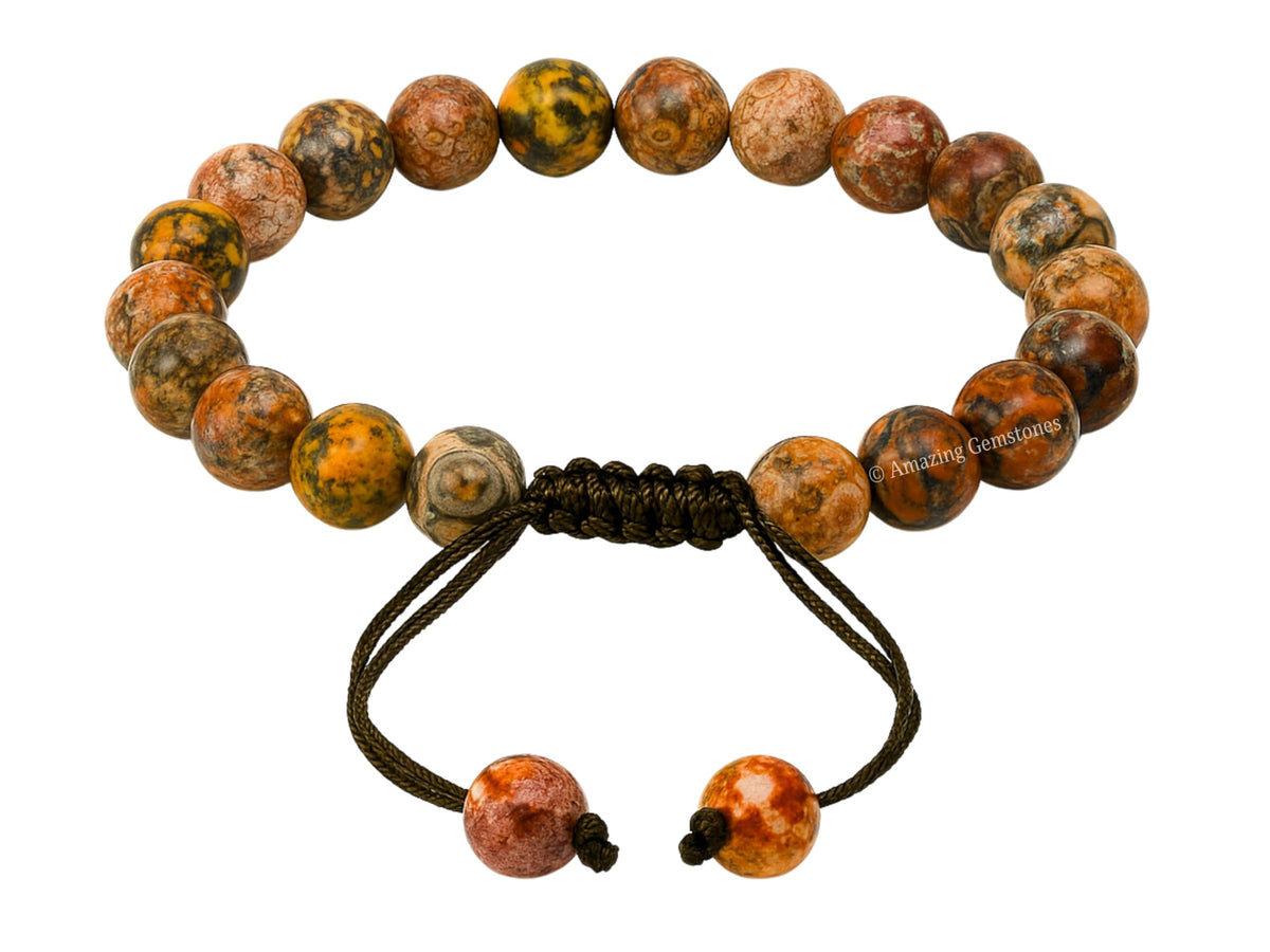 Amazing Gemstone Leopard Jasper Bracelet for Women Men's Gifts - Protection Healing Crystal Bracelet - 8mm Gemstone Beaded Adjustable Bracelet Pulseras Para Hombres Mujer Stocking Stuffers