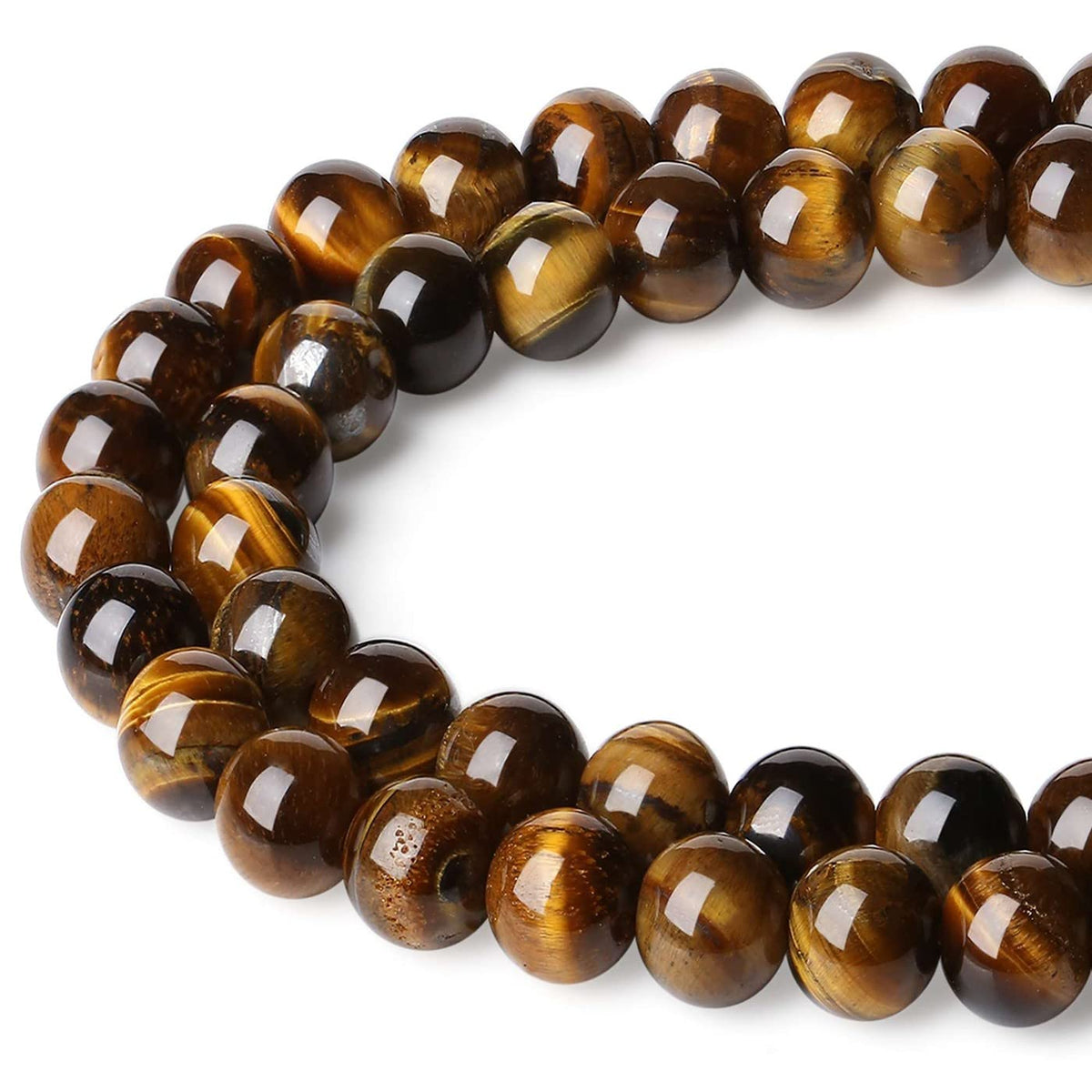 LAIDANLA Tiger Eye 8mm Natural Stone Beads Round Loose Gemstone Stone Beads for DIY Bracelet Necklace Earrings Jewelry Making Polishing Genuine Real Beading 96PCS 2 Strand 32"