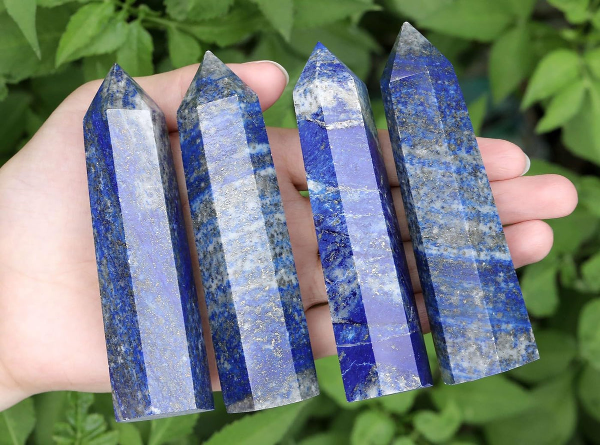LAIDANLA Lapis Lazuli Healing Crystals Wands 3.5-4" Polishing Natural Reiki Energy Wand Stone Hexagonal Point Obelisk Large Crystal Gemstones for Meditation Therapy Crystal Grid Gifts Decoration 1Pcs