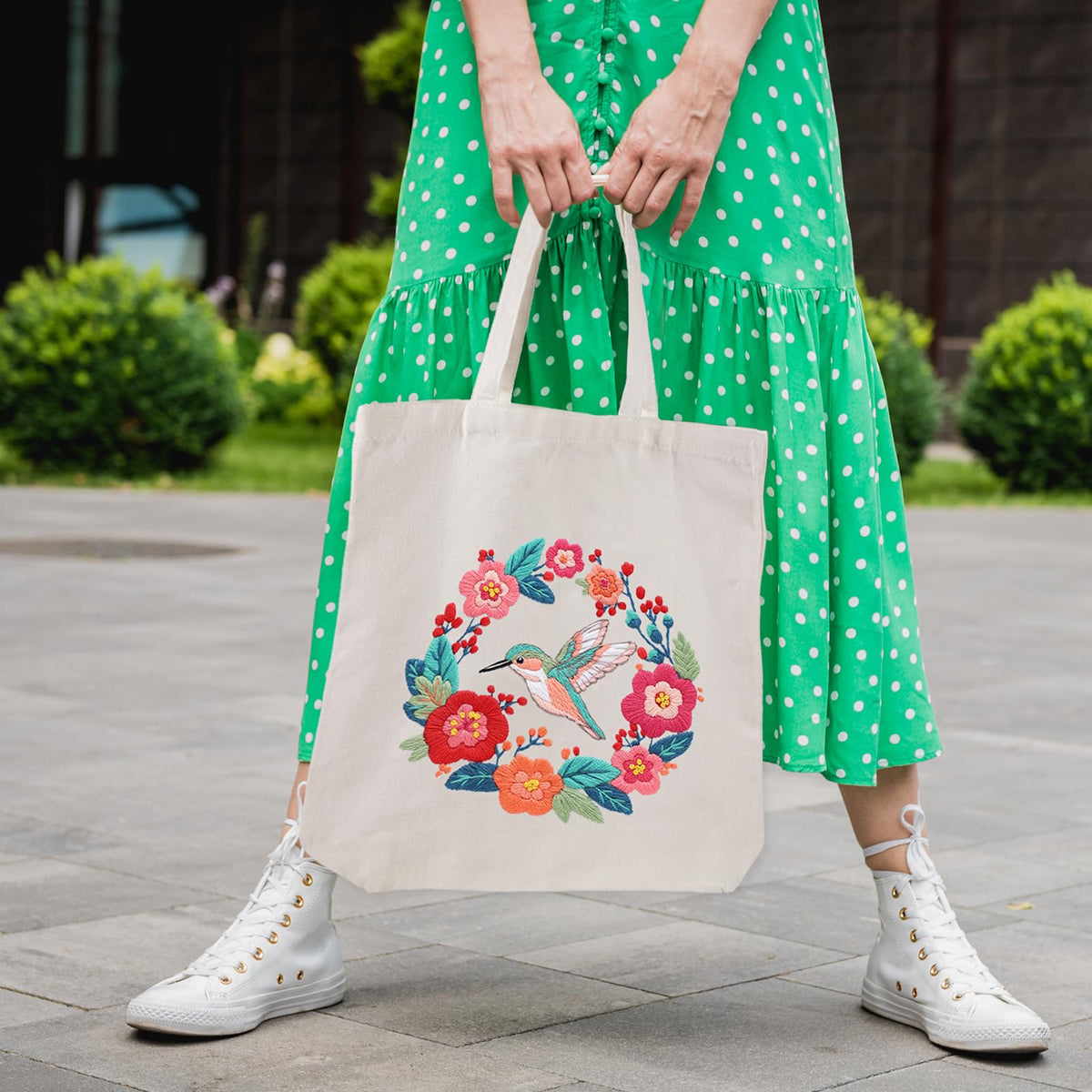Louise Maelys Hummingbird Canvas Tote Bag Embroidery Kit for Beginners,Cross Stitch Kits for Adults, Arts Crafts Needlepoint Women Shopping Reusable Grocery Bags