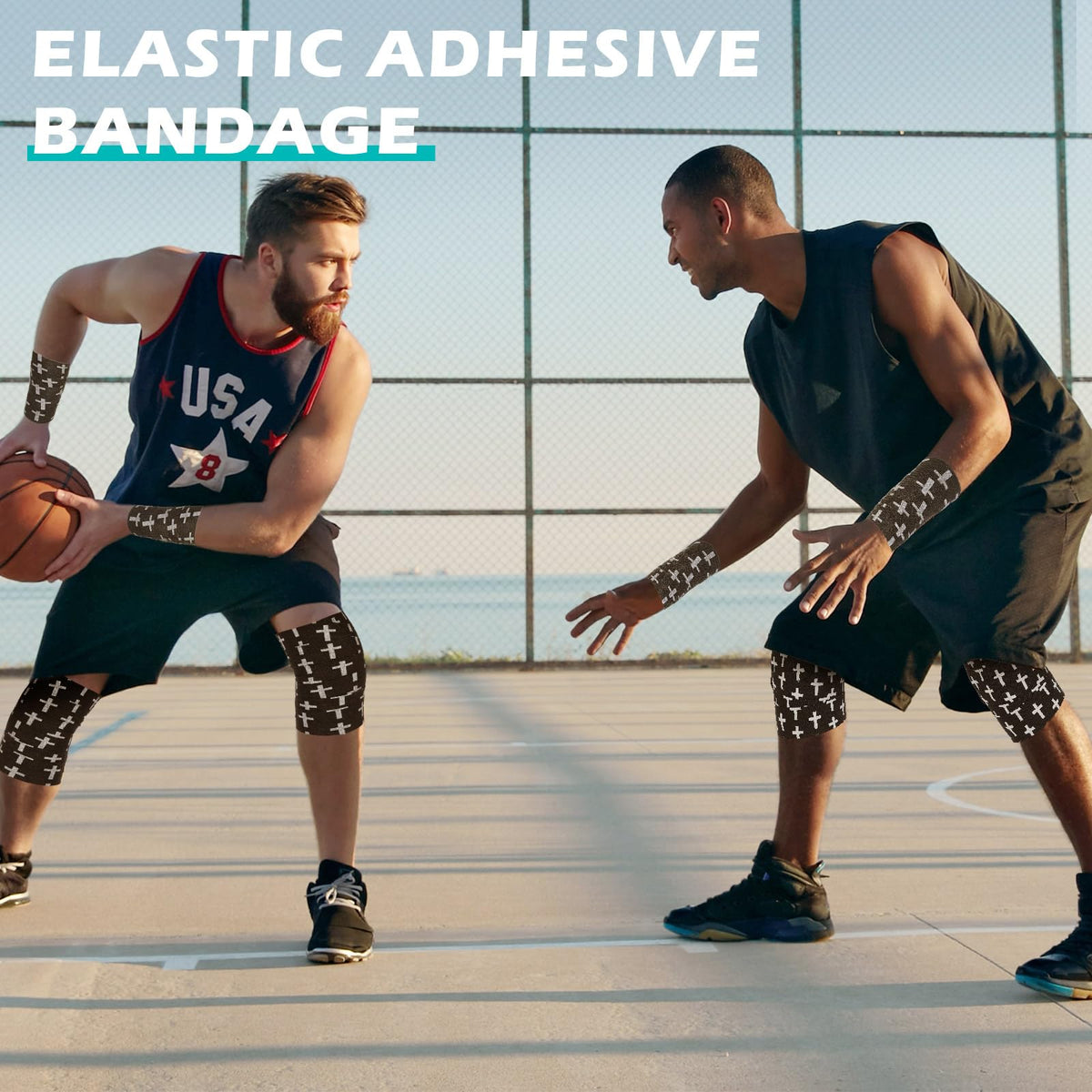 TrelaCo 2 Pcs Cross Tape Christian Athletic Tape 2IN X 15FT Elastic Wrist Wrap for Baseball Soccer Football Gymnastic Non Woven Jesus Self Adhesive Bandage Sport Bandage Wrap for Wrist, Feet (Black)