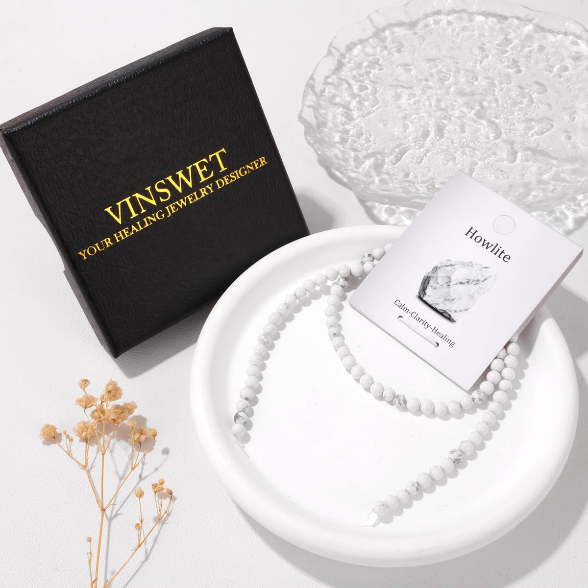 Vinswet 90pcs 4mm Howlite Natural Stone Beads Round Genuine Real Stone Beading Loose Gemstones DIY Smooth Bead for Bracelet Necklace Earrings Jewelry Making