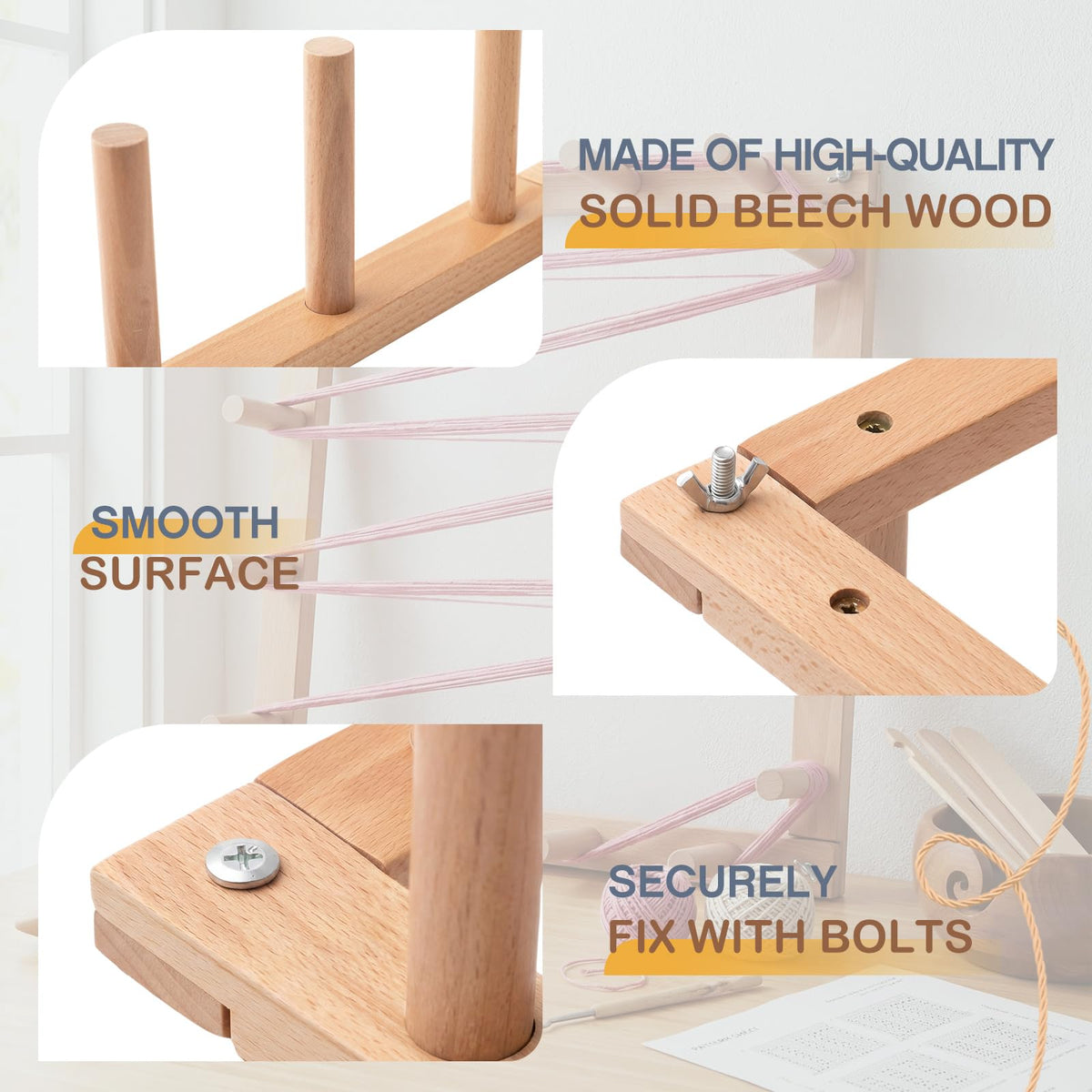 Leinuosen 5 Yard Wood Warping Board Foiling Board Weaving Loom Tools & Accessories Loom Knitting Kit for Beginner Arts & Crafts Supplies