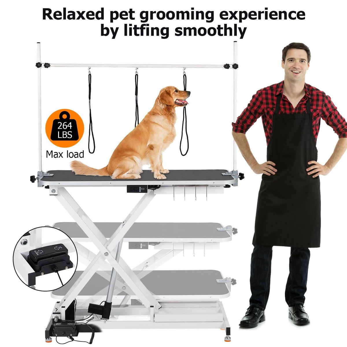 SierraSquad 47'' Hydraulic Dog Grooming Table for Large/Small Dogs, Electric Adjustable Height Pet Grooming Table At Home, Large Dog Grooming Table, Maximum Capacity Up to 264Lb, White