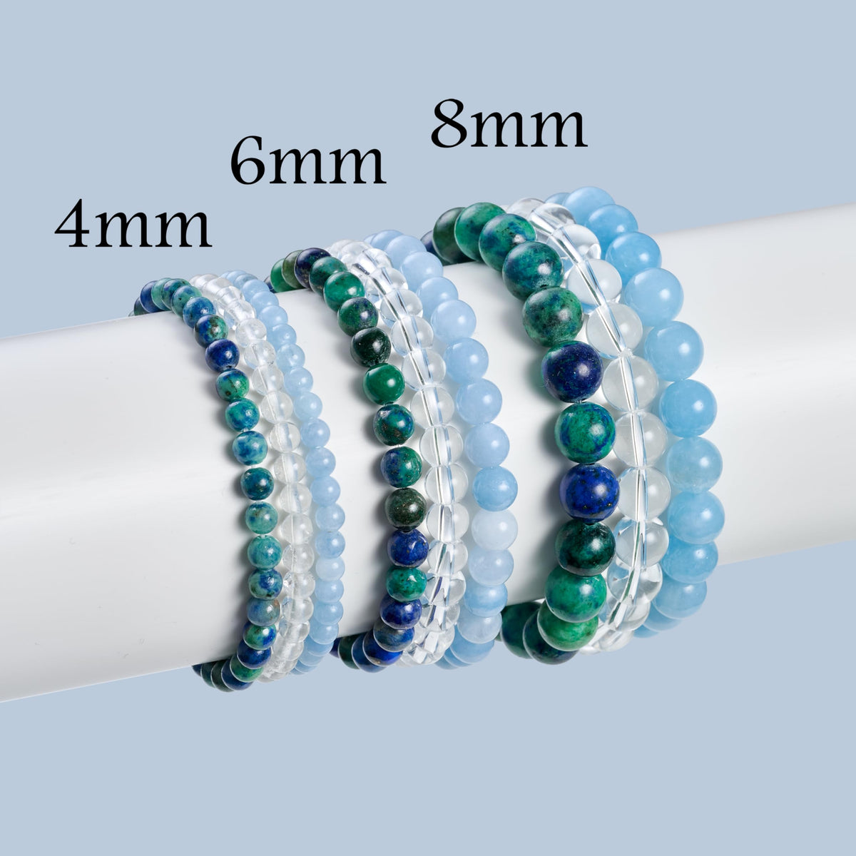 Bivei 3-Piece 8mm Beaded Bracelets for Women - Chrysocolla, Clear Quartz, Aquamarine - Handmade Natural Crystal Stretch Elastic Jewelry Yoga Meditation Protection Gifts
