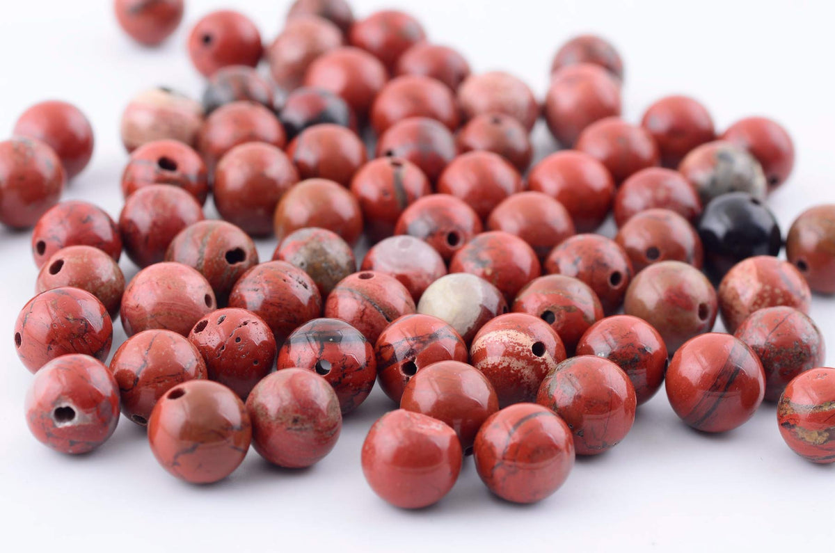 Natural Stone Beads 100pcs 8mm Round Red Jasper Genuine Real Stone Beading Loose Gemstone Hole Size 1mm DIY Charm Smooth Beads for Bracelet Necklace Earrings Jewelry Making (Red Jasper)