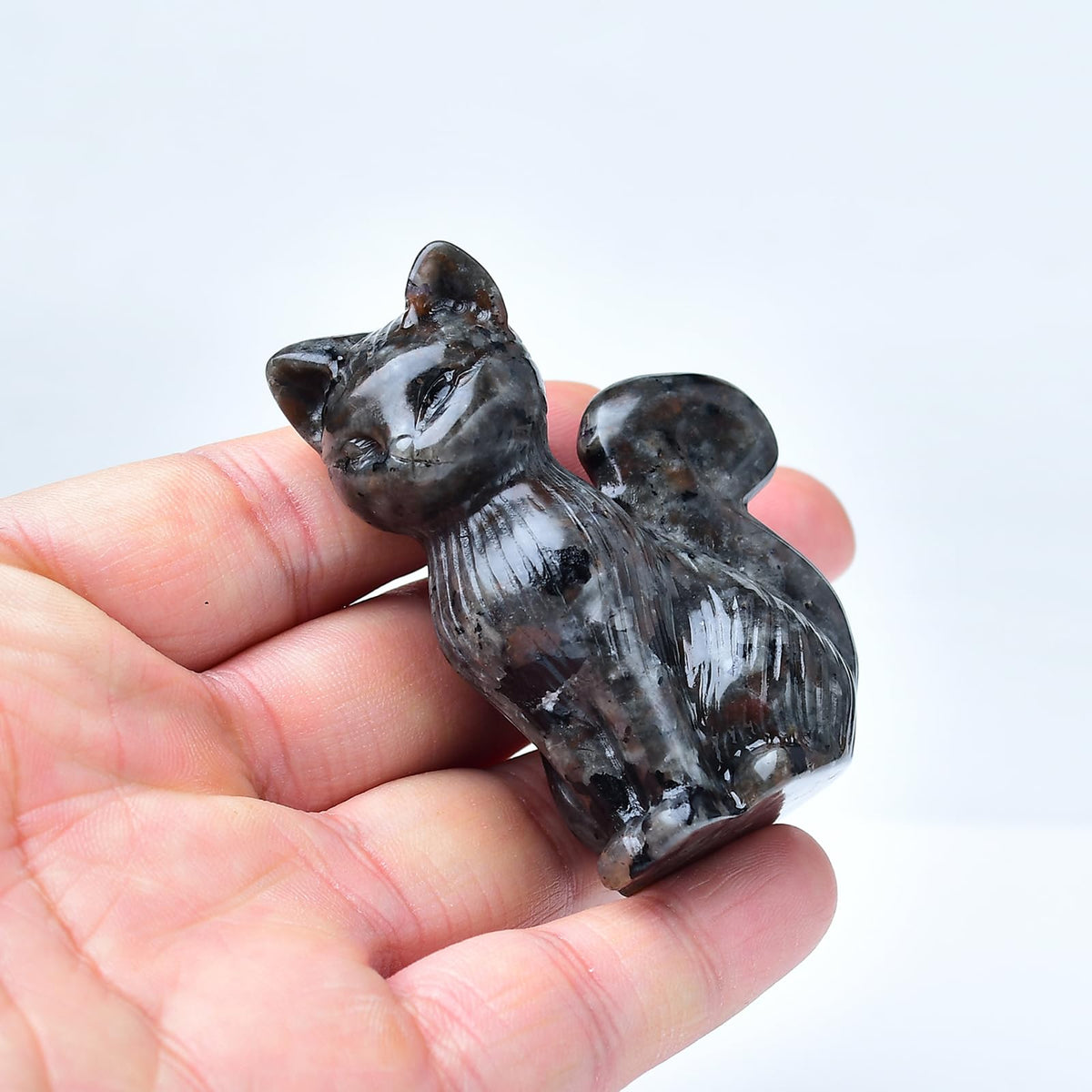 WUYOUSHI Natural Flame Stone Crystal Cat Statue 2.4 Inch - Handmade Healing Sculpture, Lucky Guardian Pocket Statue for Reiki Meditation, Office & Home Decoration Gift