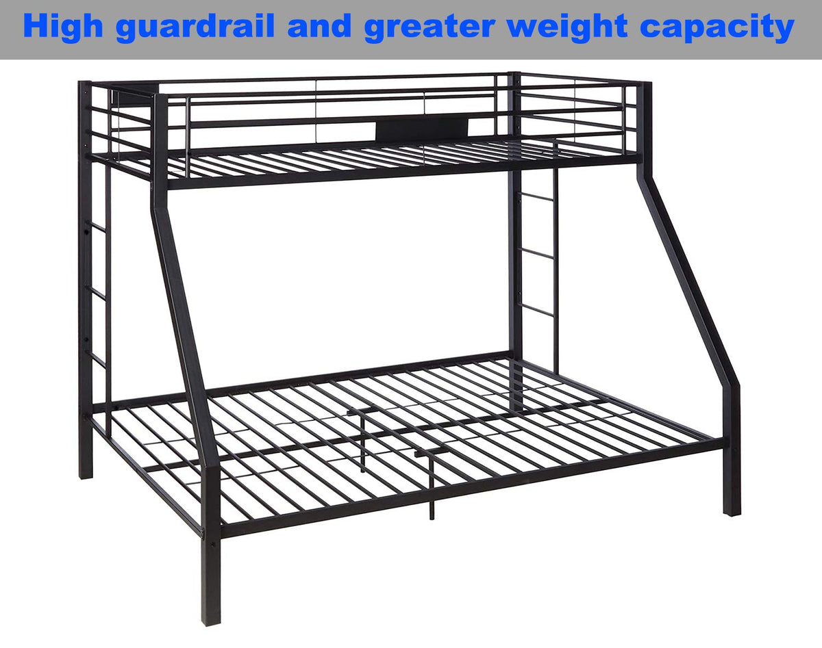 DANGRUUT Upgraded Version Thicken Metal Bunk Beds, Best Industrial Bunk Bed, Heavy Duty Bed Frame with Side Ladder and Safety Rails for Kids Girls Boys, Teens and Adults (Twin XL Over Queen)