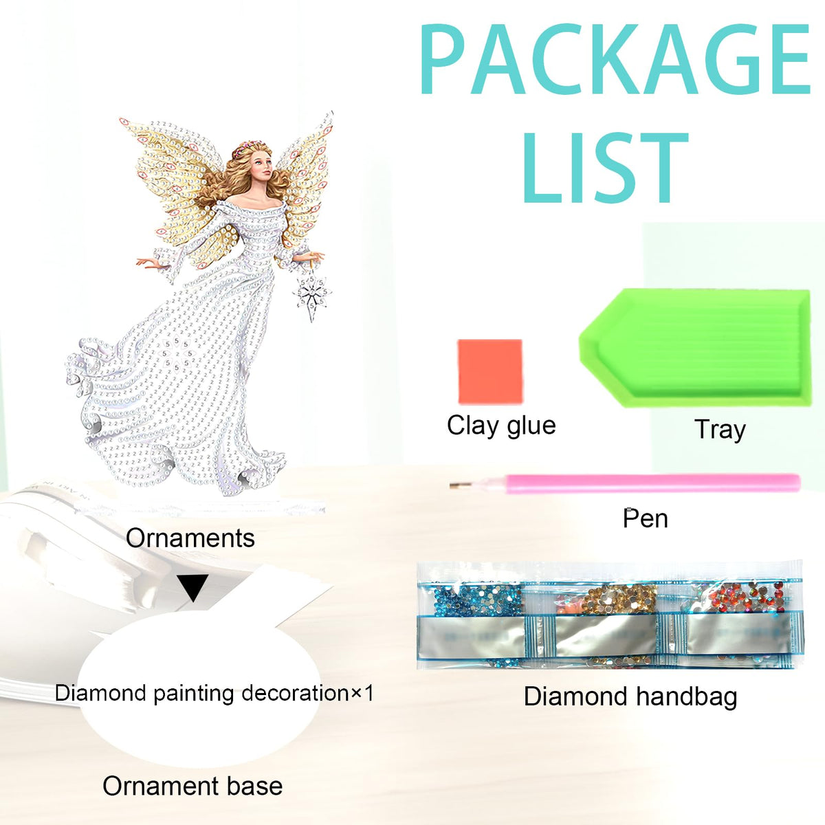 JZHYOAN Angel Diamond Art Desktop Ornaments Gem Painting Table Ornaments Diamond Painting Desk Stand DIY Desktop Kits with Special Shape Gem Art for Adults Crystal Arts Mosaic Kit
