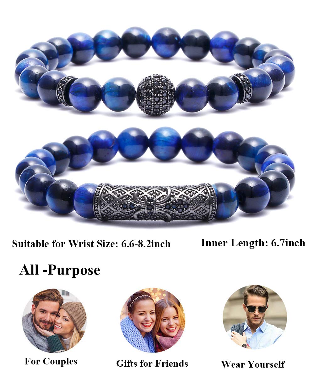 BOMAIL 8mm Tiger Eye Stone Beads Bracelet Elastic Natural Stone Yoga Bracelet for Women Men