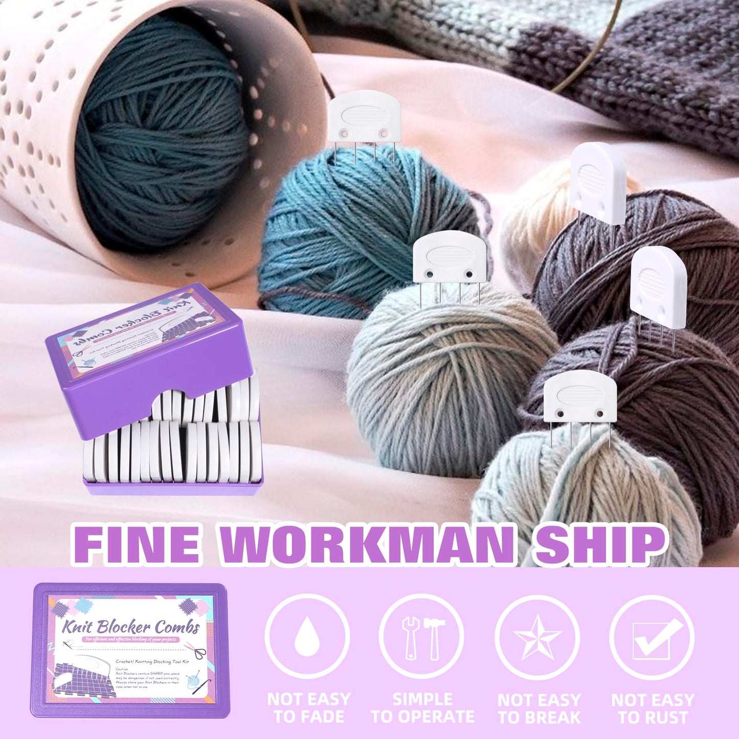 32 Pcs Knit Blocking Combs for Knitting, Crochet Blocking Pin, Short Knit Blockers Combs for Blocking Knitting Crochet Sewing Lace Needlework Projects Tool Device （White）