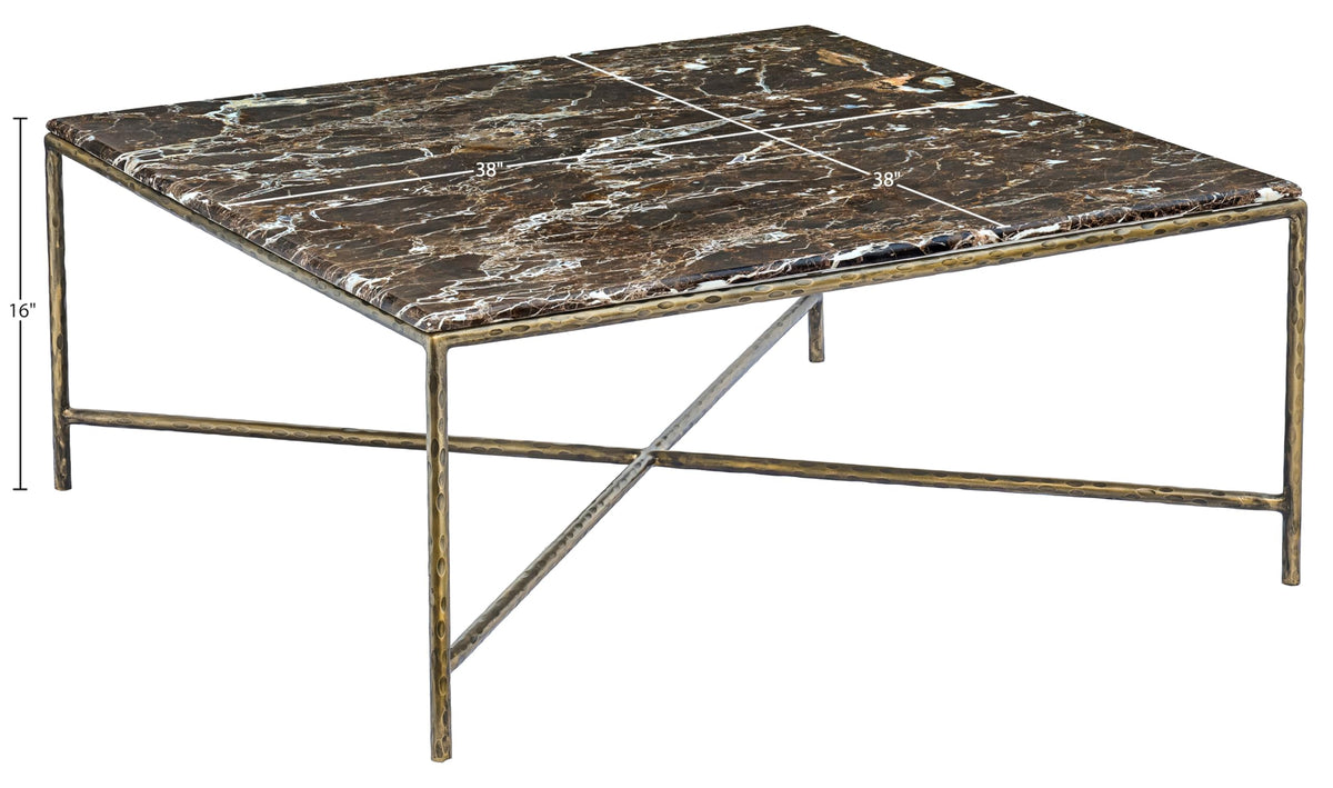 Meridian Furniture 77002Brown-CT Valen Collection Modern | Contemporary Coffee Table with Emperador Marble, Forged Iron Metal Frame, Dark Bronze Finish, 38" W x 38" D x 16" H, Brown/Antique Bronze