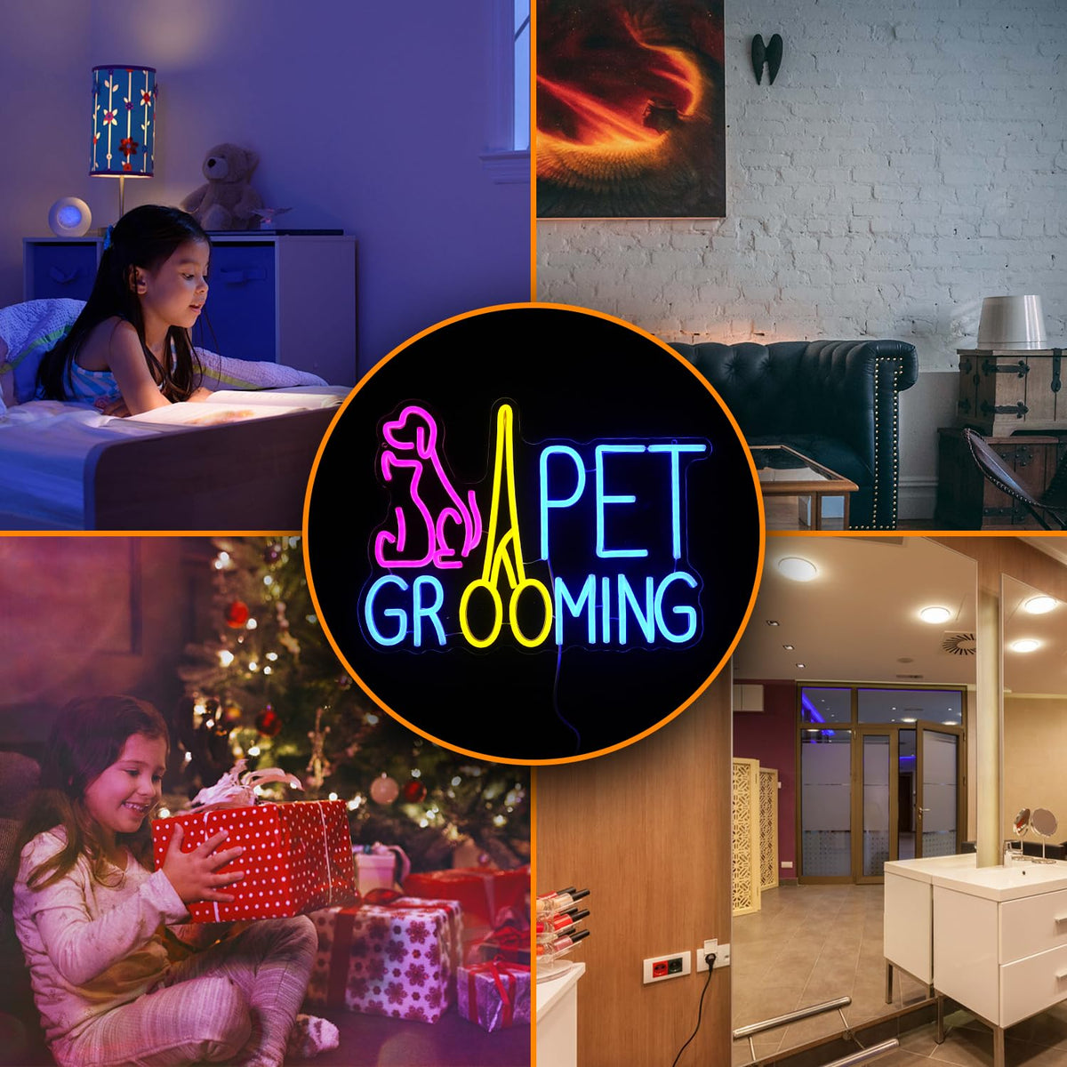 Pet Grooming Neon Sign Dimmable LED Pink Cat Dog Animal Neon Light for Wall Decor Pet Light Up Sign Powered by USB for Pet Shop Hoom Decor Boys Girls Gift (16.7"*12"）