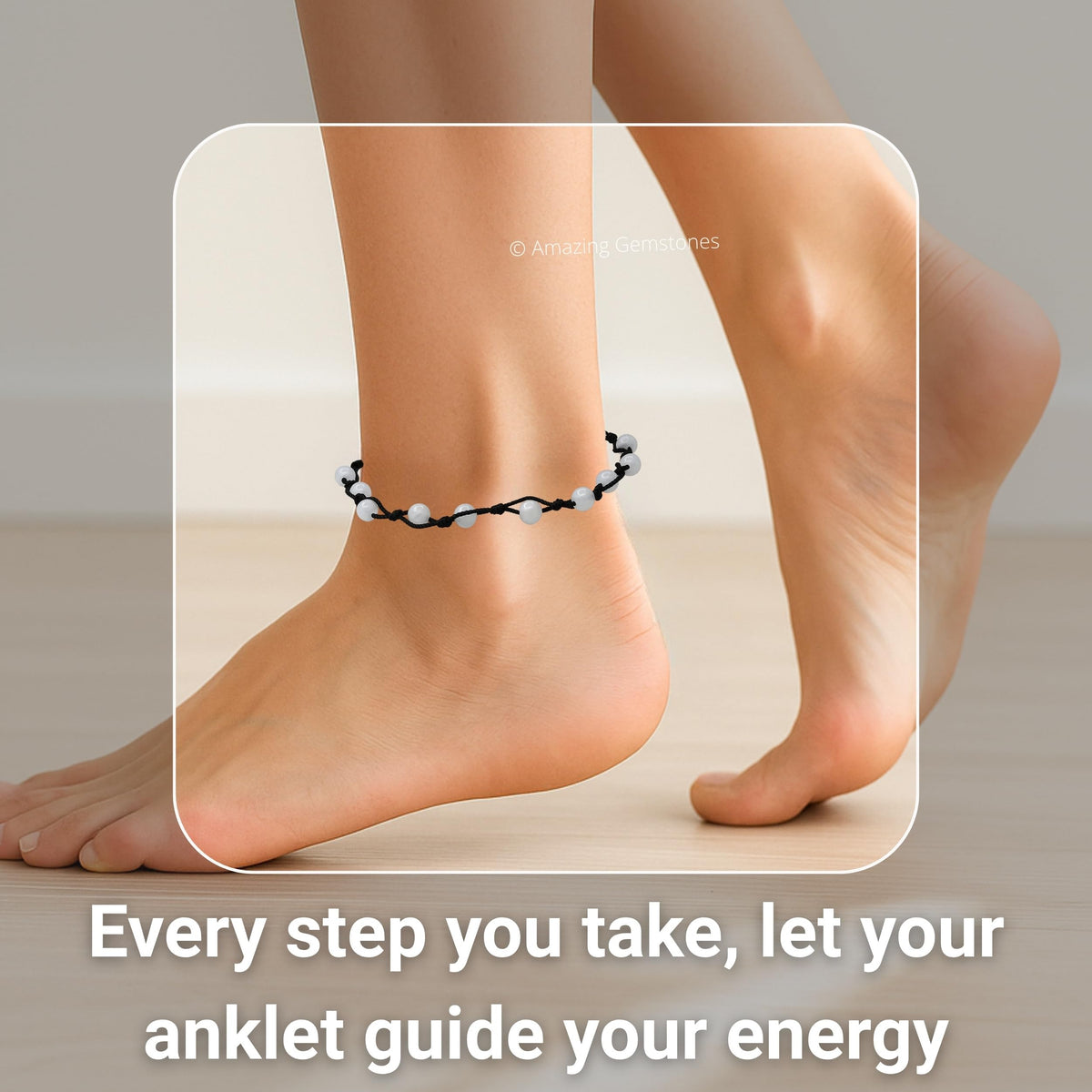 Amazing Gemstone Rainbow Moonstone Anklet Ankle Bracelets for Women - Waterproof Beaded Healing Crystal Anklets, Plus Size Chakra Gemstone Bead Anklet (Stretchy Adjustable - Hand Knotted)
