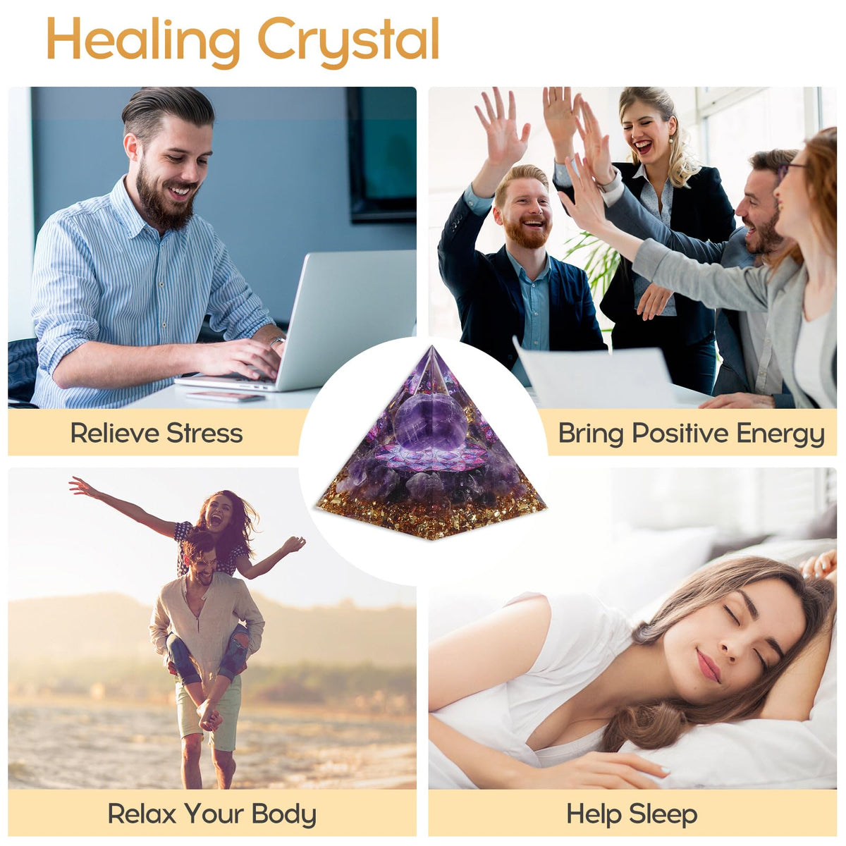 Hopeseed Orgone Pyramid for Positive Energy, Orgonite Natural Amethyst Crystal Healing Crystals Pyramid for Reduce Stress Chakra Reiki Healing Meditation Cleanses the Mind and Boosts Confidence