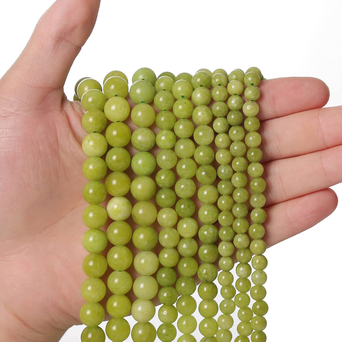 35pcs 10mm Peridot Loose Beads for Jewelry Making, Natural Semi Precious Beads Round Smooth Gemstone Spacer Beads Charms for Necklaces Bracelets