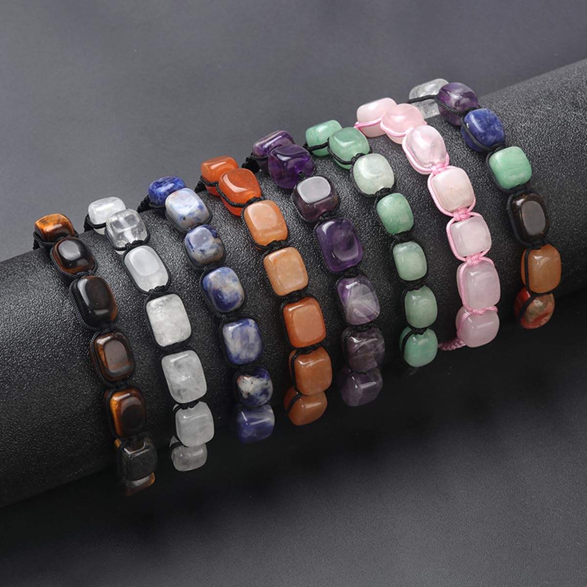 LE SKY Natural Crystal Bracelets Adjustable Hand Woven Rope Healing Chakra Gemstone Beads Bracelet for Yoga Energy Jewelry 5 Strands