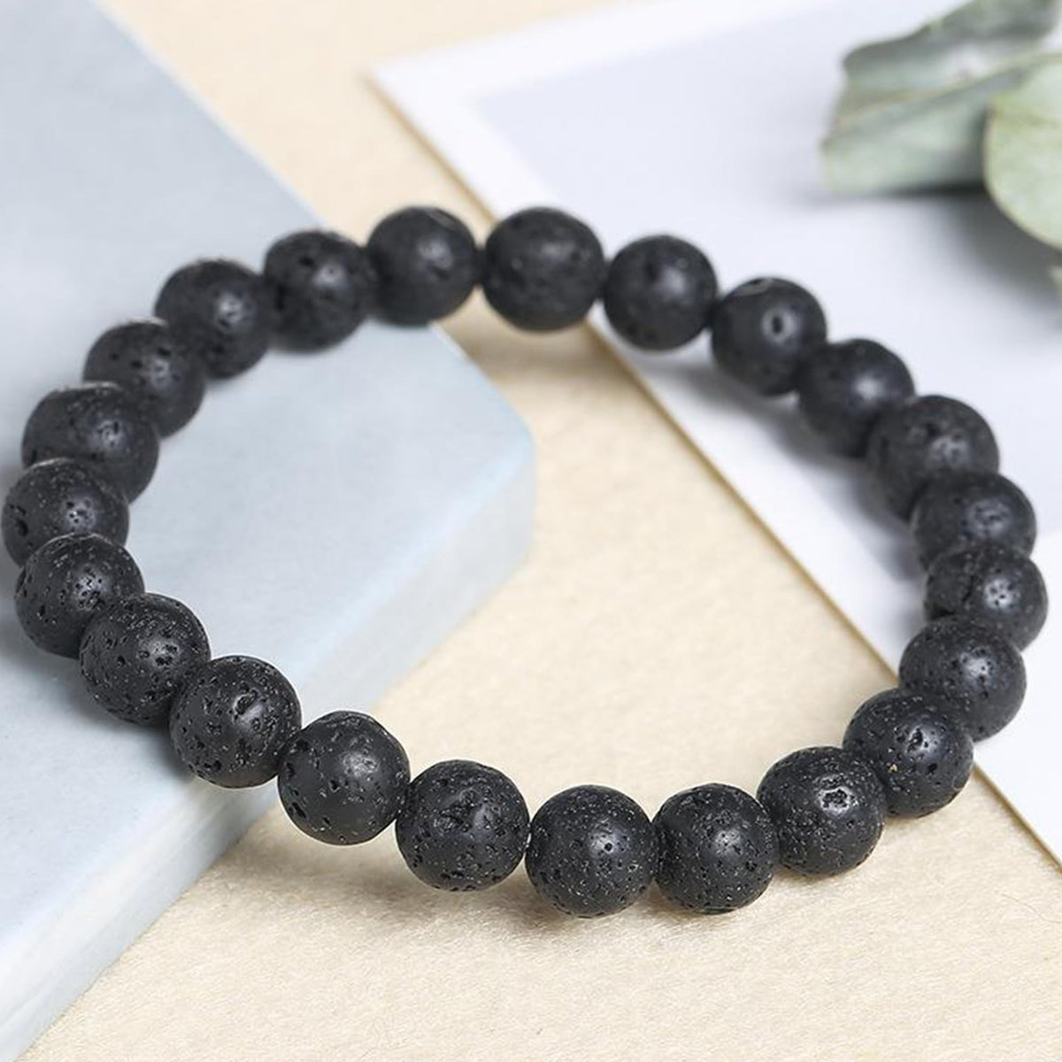 Cryhand Handmade 8mm Beaded Bracelets For Men Protection Bracelet For Women Chakra Feng Shui Stretchy Handmade Lucky Money Stretchy Crystal Bracelets Best Gifts (Lava 3PCS)
