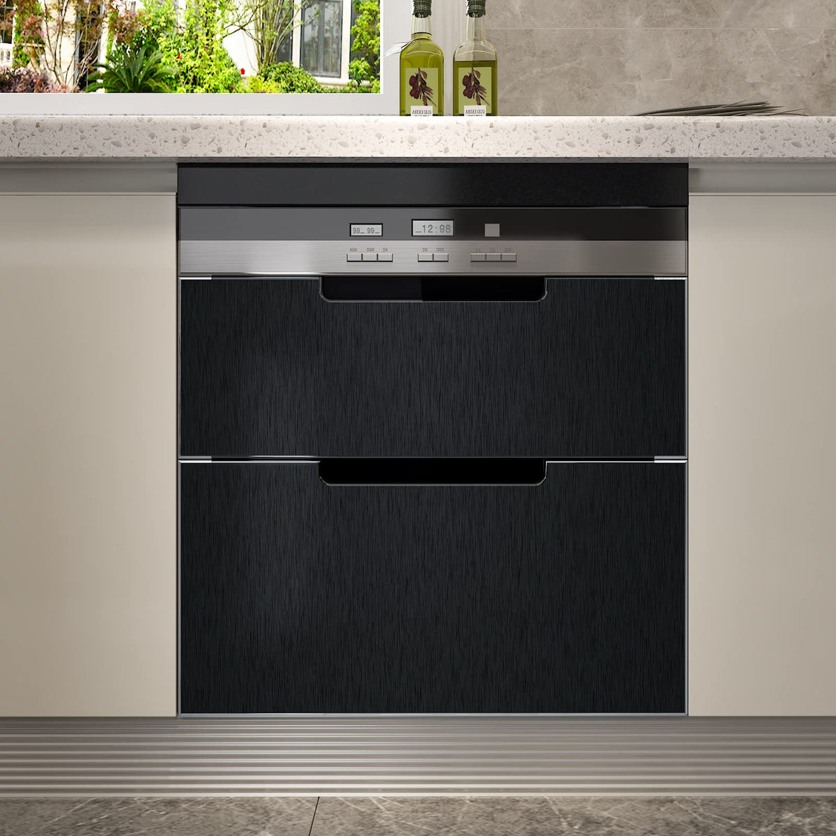 CRE8TIVE Brushed Black Stainless Steel Contact Paper for Appliances 24"x118" Black Peel and Stick Wallpaper Metallic Heat Resistant Waterproof Self Adhesive Vinyl for Kitchen Dishwasher Fridge Cabinet