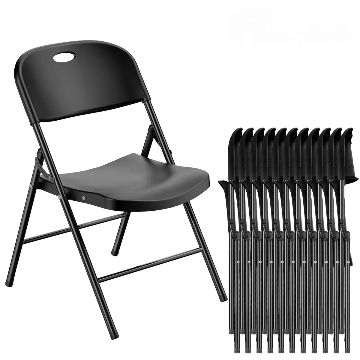 Nazhura 650 Weight Limit Heavy Duty Plastic Folding Chair with Reinfoced Steel Frame for Indoor and Outdoor, Wedding, Party, Restaurant, Meeting Room, Patio and Garden (Black, 12 Pack)