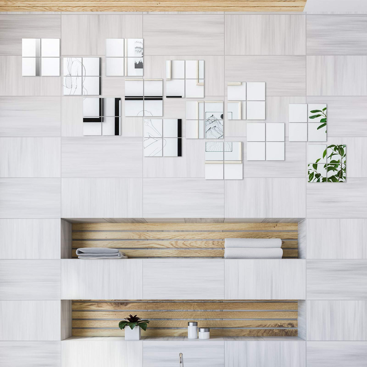 Jetec 25 Pcs Mini Size Acrylic Square Mirror Adhesive Small Square Mirror Tiles for Crafts and DIY Projects Supplies (4 Inches)